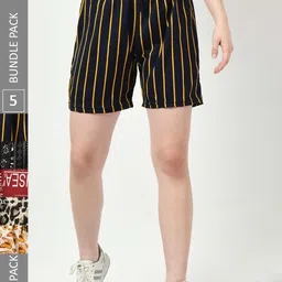 BAESD Women Multicoloured Striped Checked High-Rise Shorts-image-66