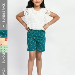 BAESD Girls Pack of 3 Printed Pure Cotton Shorts-picture-51