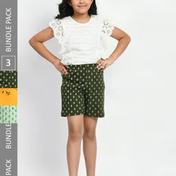 BAESD Girls Pack Of 3 Geometric Printed Pure Cotton Shorts-picture-12