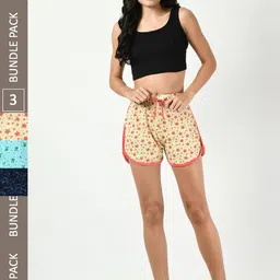 BAESD Women Pack Of 3 Printed Pure Cotton Shorts-picture-30