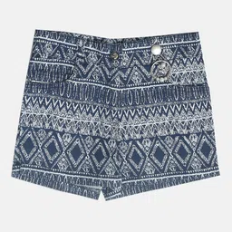 Peppermint Girls Geometric Printed Slim Fit High Rise Pure Cotton Shorts-picture-23