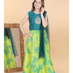 ADIVA Girls Green & Yellow Tie and Dye Ready to Wear Lehenga & Blouse With Dupatta-picture-17