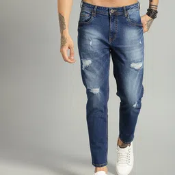 Roadster Men Blue Regular Fit Mid-Rise Mildly Distressed Cropped Jeans-picture-34