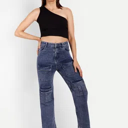 BROADSTAR Women Smart Wide Leg High-Rise Clean Look Heavy Fade Stretchable Jeans-picture-41