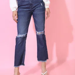 Tokyo Talkies Women Blue Straight Fit Cropped Jeans-image-82