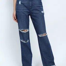 Tokyo Talkies Women Blue Straight Fit Mildly Distressed Jeans-picture-33