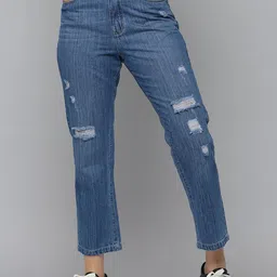 SHOWOFF Women Blue Jean Relaxed Fit High-Rise Mildly Distressed Light Fade Stretchable Jeans-image-63