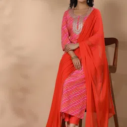 gosriki KALINI Leheriya Striped Regular Gotta Patti Kurta with Trousers & Dupatta-picture-10