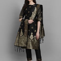 VredeVogel Women Black Ethnic Motifs Printed Kurta with Trousers & With Dupatta-picture-37