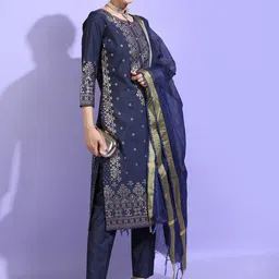 Vishudh Women Ethnic Motifs Viscose Rayon Kurta with Trouser and Dupatta-picture-36