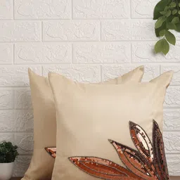Alina decor Pack Of 2 Beige Embellished Square Cushion Cover-picture-22