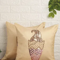 Alina decor Beige & Purple Set of 2 Embellished Square Cushion Covers-image-18