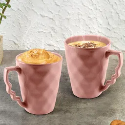 URBAN CHEF Set Of 2 Peach-Coloured Handcrafted Textured Ceramic Glossy Mugs-image-21
