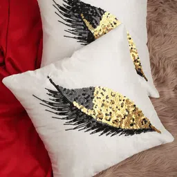 Alina decor Pack Of 2 White Embellished Square Cushion Cover-image-0