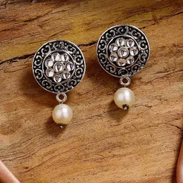 Estele Rhodium-Plated Floral Drop Earrings image 1