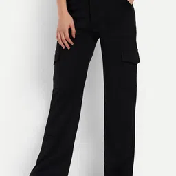 BROADSTAR Women Relaxed Straight Fit High-Rise Easy Wash Cargos Trousers-image-41
