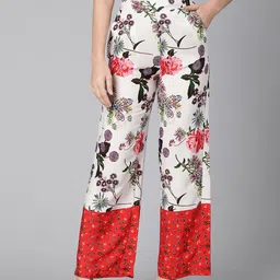Oxolloxo Women Multicoloured Floral Printed Relaxed Easy Wash Trousers-picture-36
