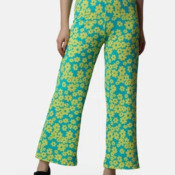 Popwings Women Floral Printed Smart High-Rise Easy Wash Trousers-picture-36