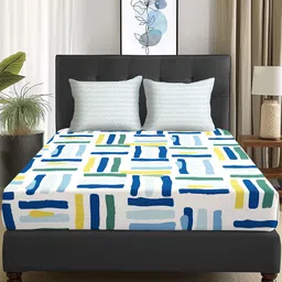 Story@home  Arena White & Blue Geometric Printed 180 TC Queen Bedsheet & 2 Pillow Covers-image-85