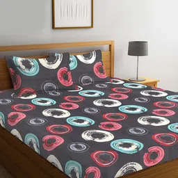 Arrabi Bookfold Black & Red Geometric Printed 300 TC King Bedsheet & Pillow Covers image 5