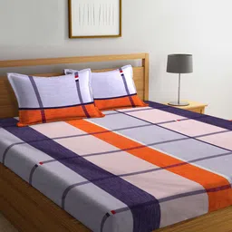 Arrabi Bookfold Purple & Orange Geometric Printed 300 TC King Bedsheet & Pillow Covers image 3