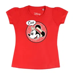 Disney by Wear Your Mind Girls Red Mickey Mouse Printed Puff Sleeves Pure Cotton T-shirt-picture-52