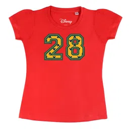 Disney by Wear Your Mind Girls Red Typography Printed Puff Sleeves Applique Pure Cotton T-shirt-picture-45