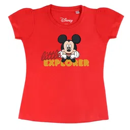Disney by Wear Your Mind Girls Red Mickey Mouse Printed Puff Sleeves Pure Cotton T-shirt-picture-21
