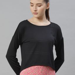 Alcis Women Black Striped Slim Fit Round Neck T-shirt-picture-41