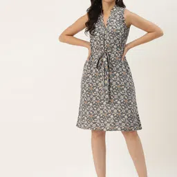 BRINNS Grey & White Ethnic Motifs A-Line Dress-image-31