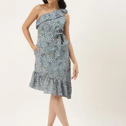 BRINNS Grey & White Floral One Shoulder A-Line Midi Dress-picture-11