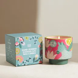 Chumbak Blue & Pink Small Ceramic White Lily Scented Jar Candle image 1