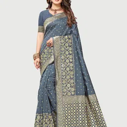 Rekha Maniyar Grey And Gold-Toned Woven Design Zari Mysore Silk Saree-picture-39