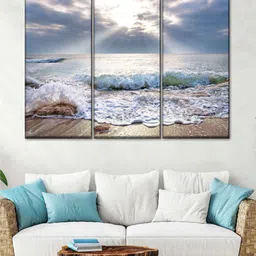 POSTERS AND TRUSS Set Of 3 Blue Seascape Sunset triptych Painting Wall Art-image-39