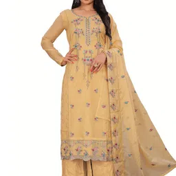 Stylee LIFESTYLE Floral Embroidered Organza Unstitched Dress Material-picture-12