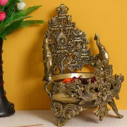 eCraftIndia Gold-Toned Handcrafted Decorative Premium Brass Urli With 2 Elephants-picture-30