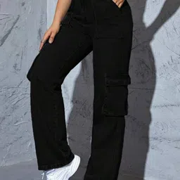 BROADSTAR Women Smart Wide Leg High-Rise Stretchable Cargo Jeans-picture-12