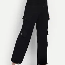 BROADSTAR Women Smart Wide Leg High-Rise Clean Look Stretchable Cargo Jeans-picture-31