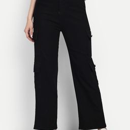 BROADSTAR Women Smart Wide Leg Clean Look High-Rise Cargo Stretchable Jeans-picture-4