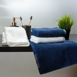 Nautica Set Of 4 Blue & White Solid Pure Cotton 600 GSM Hand Towels-picture-36