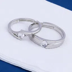 Silver Shine Set Of 2 Silver-Plated White Stone-Studded Adjustable Finger Ring-picture-12