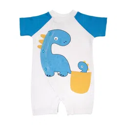 Nino Bambino Infant Kids White & Blue Printed Organic Cotton Sustainable Rompers-picture-32