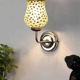 Devansh White Textured Mosaic Glass Mounted Wall Lamp Steel Base-picture-16