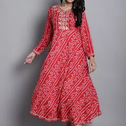KALINI Bandhani Printed V-Neck Long Sleeves Gotta Patti Anarkali Kurta-picture-12