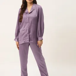Rapra The Label Women Purple Solid Satin Pyjama Set-picture-10