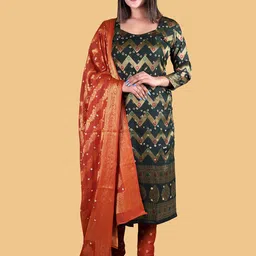 Divine International Trading Co Women Green & Red Pure Cotton Unstitched Dress Material-picture-12