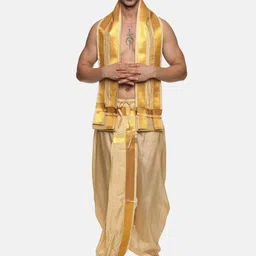 Sethukrishna Men Mid-Rise Art Silk Dhotipants With Angavastram-image-28