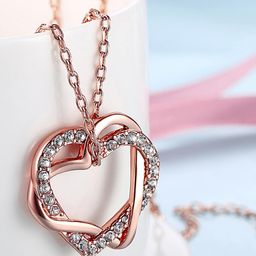 Yellow Chimes Rose Gold-Plated Embracing Hearts-in-Love Austrian Crystal Pendant With Chain-picture-7