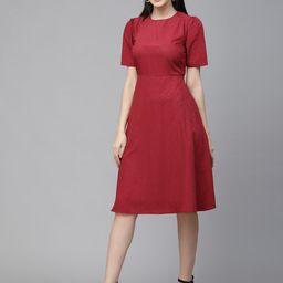 Style Quotient Round Neck Textured A-Line Dress-picture-45