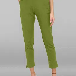 Janasya Women Green Formal High-Rise Cotton Trousers-image-76